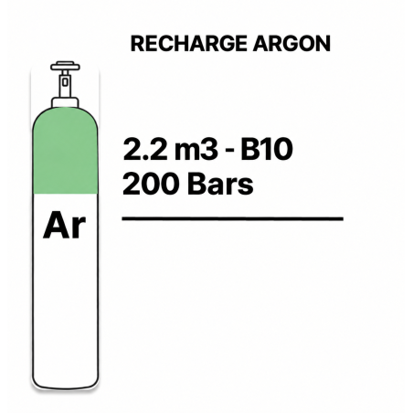 Pure Argon Welding Gas Cylinder - B10 - 2.2 m³ - €245.00