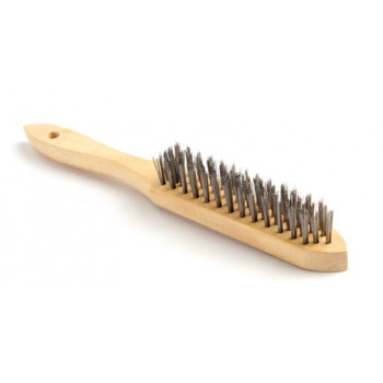 Brosse soudure manche bois avec 4 rangs de fils droits en acier inoxydable