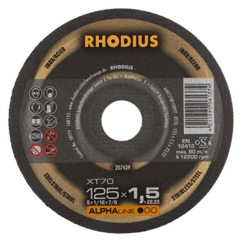 Caja de 10 discos de corte para inox y acero Ø 125 mm Rhodius XT70