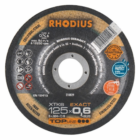 Disco de corte extrafino inox y acero Ø 125 mm Rhodius XTK6