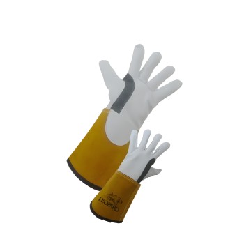 Par de guantes de soldadura en cuero con manguito largo para soldadura TIG