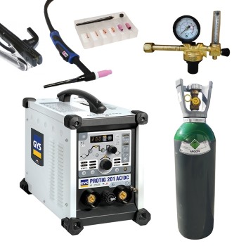 PACK: Saldatrice GYS PROTIG 201 AC DCHF - torcia SR26DB 4m + Riduttore di pressione + Gas