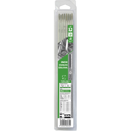 8 X électrodes inox 316 L pour soudure inox Ø 3,2 mm GYS X8