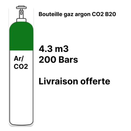 Bouteille gaz de soudure Argon CO2 15% - B20 - 4,3m³
