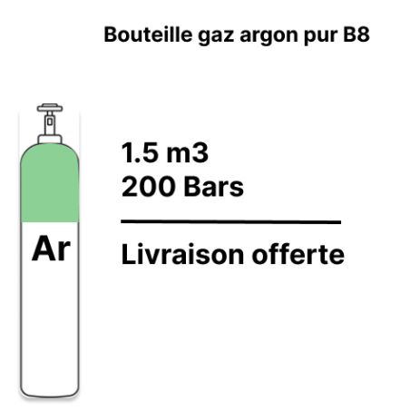 Bouteille gaz de soudure Argon Pur - B8 - 1,7m³