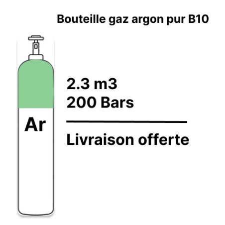 Bouteille gaz de soudure Argon Pur - B10 - 2,2m³