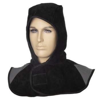 Capuche en cuir croûte noir XL