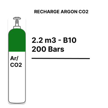 Recharge bouteille Gaz Argon CO2 - B10 - 2,2m³