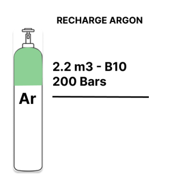 Recharge bouteille Gaz Argon Pur - B10 - 2,3m³  - 120,00 €