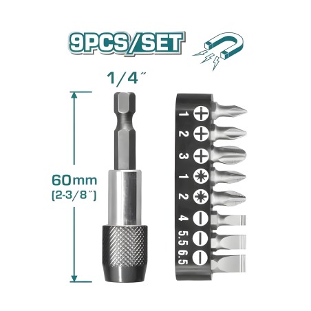 Set van 9 bits 1/4'' met bithouder TACSD3091