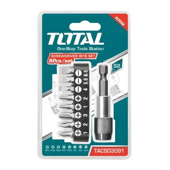 Set van 9 bits 1/4'' met bithouder TACSD3091
