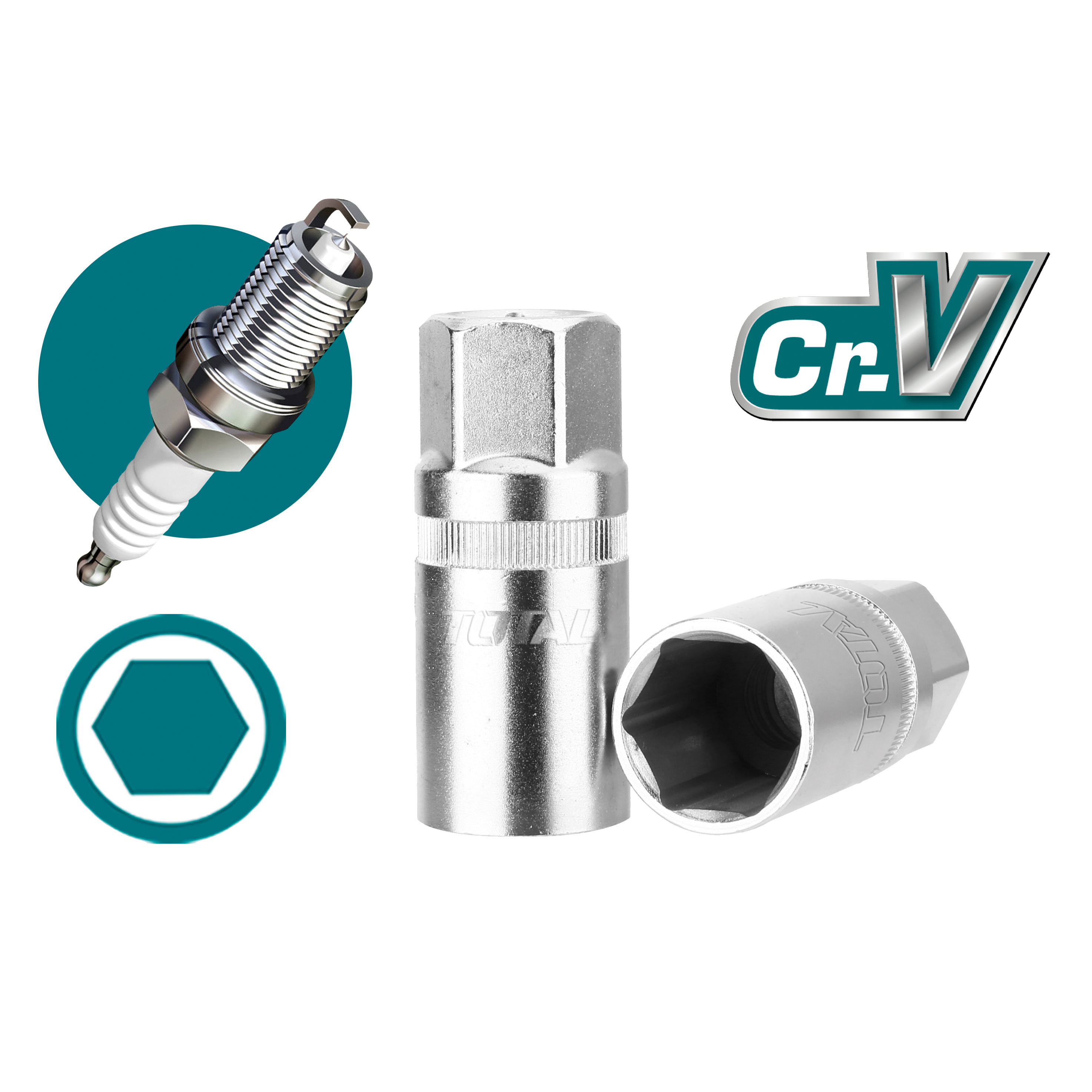 Bussola esagonale 1/2'' per candele THSPS12 | 16 mm | Cromo-vanadio (Cr-V)