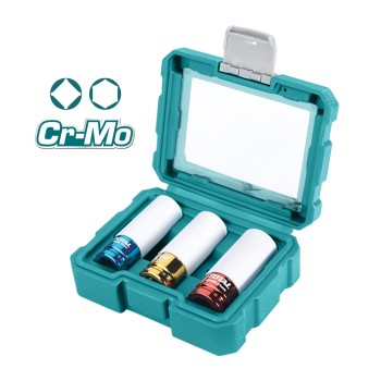Set van 3 autosocket dooppen THMLNS031 | Chroom-molybdeen (Cr-Mo)