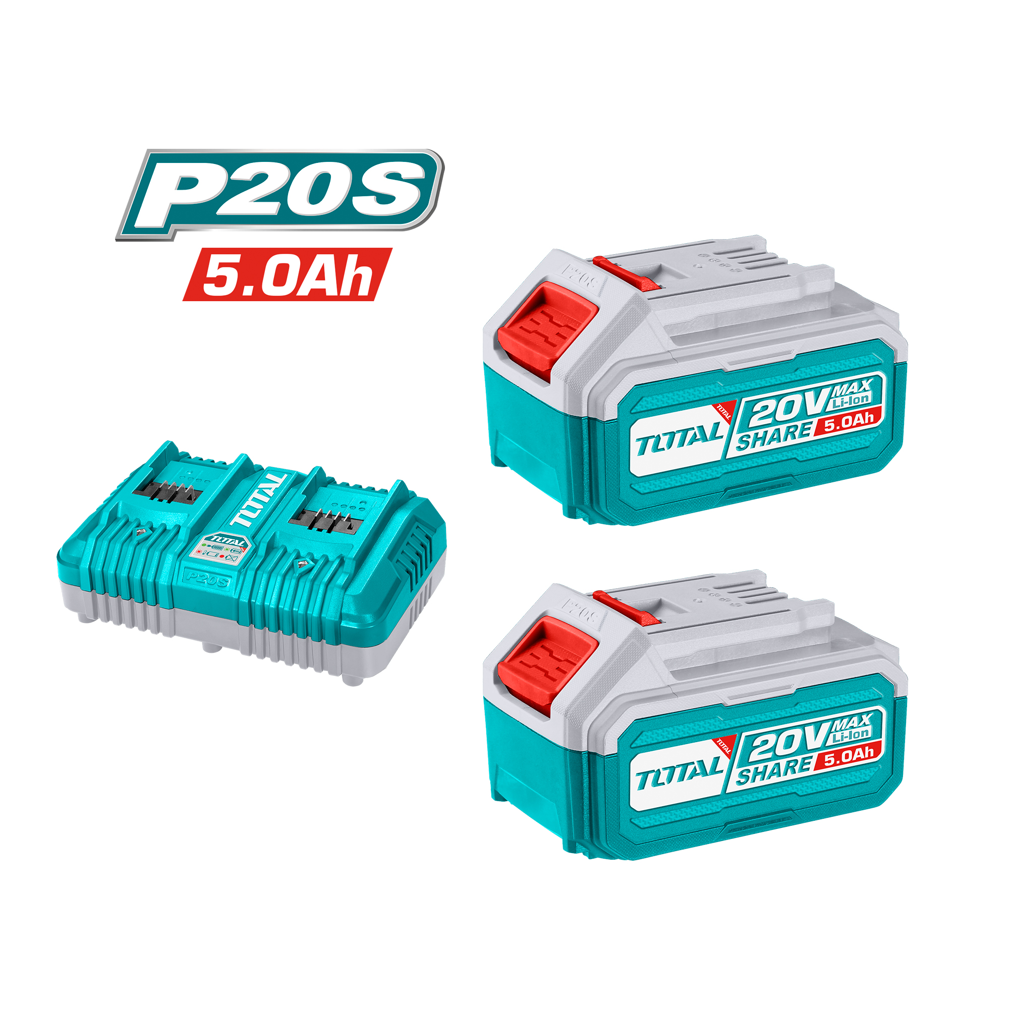 Set di 2 batterie 5Ah + caricatore doppio TFBCPK2425 | 20 V - 5 Ah