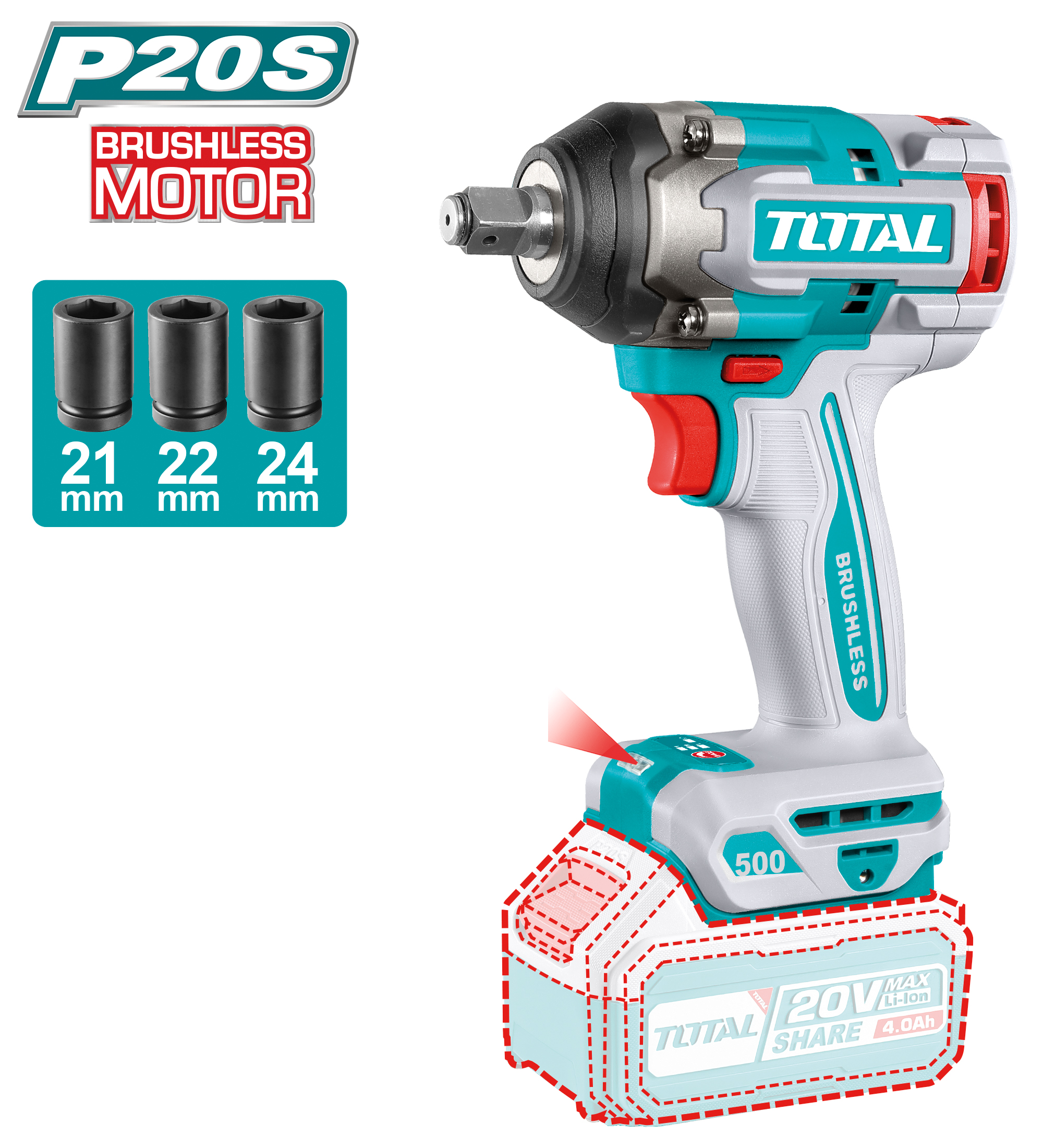 Llave de impacto 1/2'' brushless a batería TIWLI20501 | 20 V