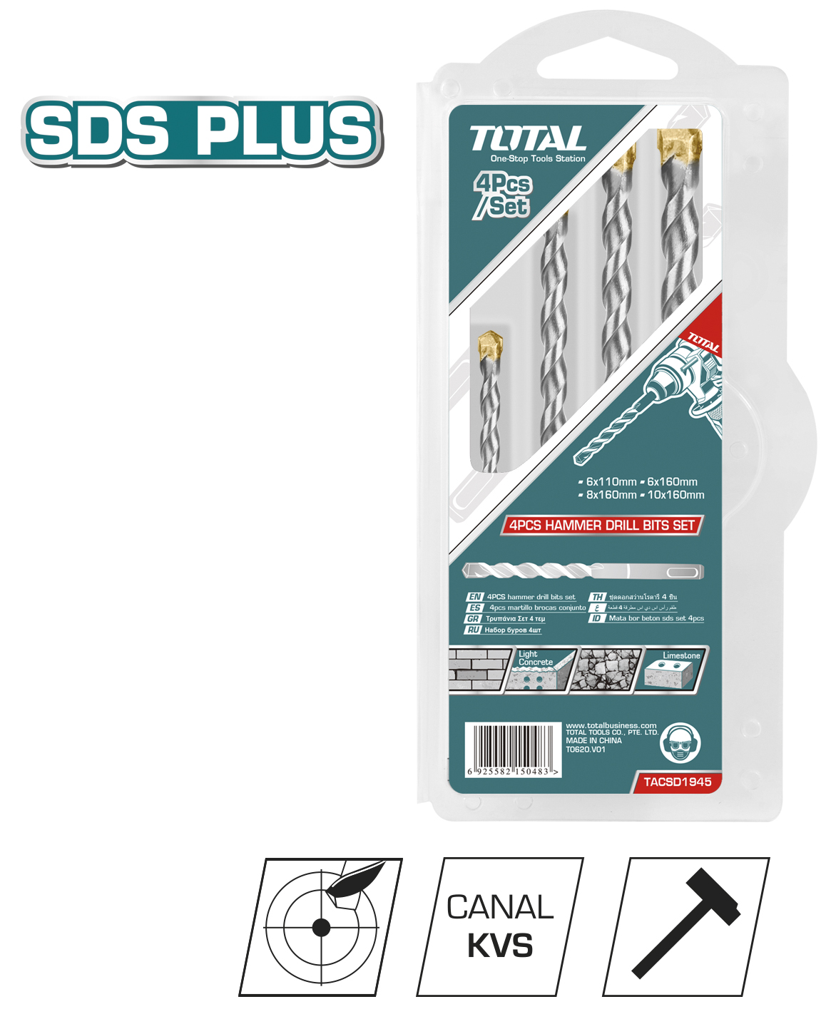 Juego de 4 brocas SDS Plus para hormigón TACSD1945 | HSS
